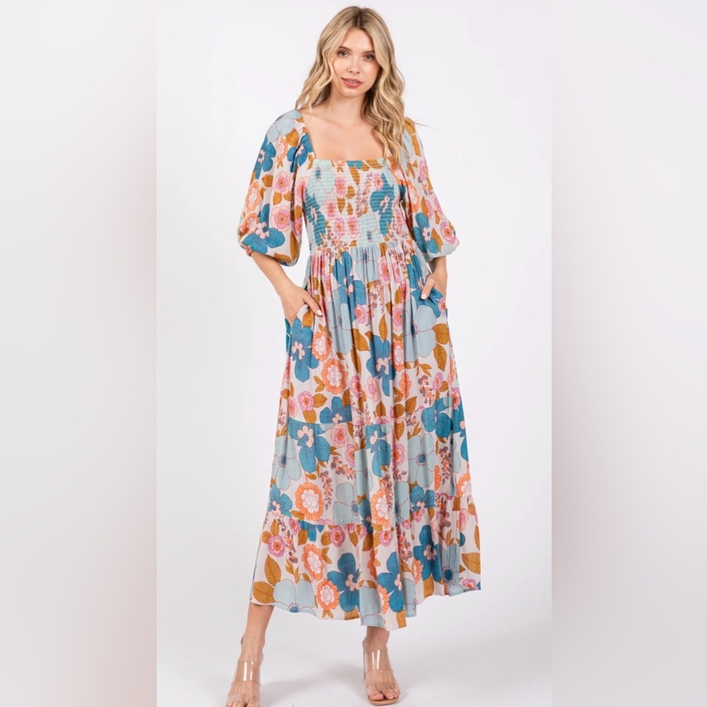 Angie Multicolor Floral Long Sleeve Dress